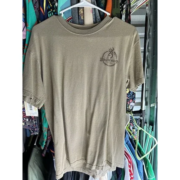 Browning T Shirt Men's Medium Beige One Track Mind Hunting Dog - Picture 2 of 4